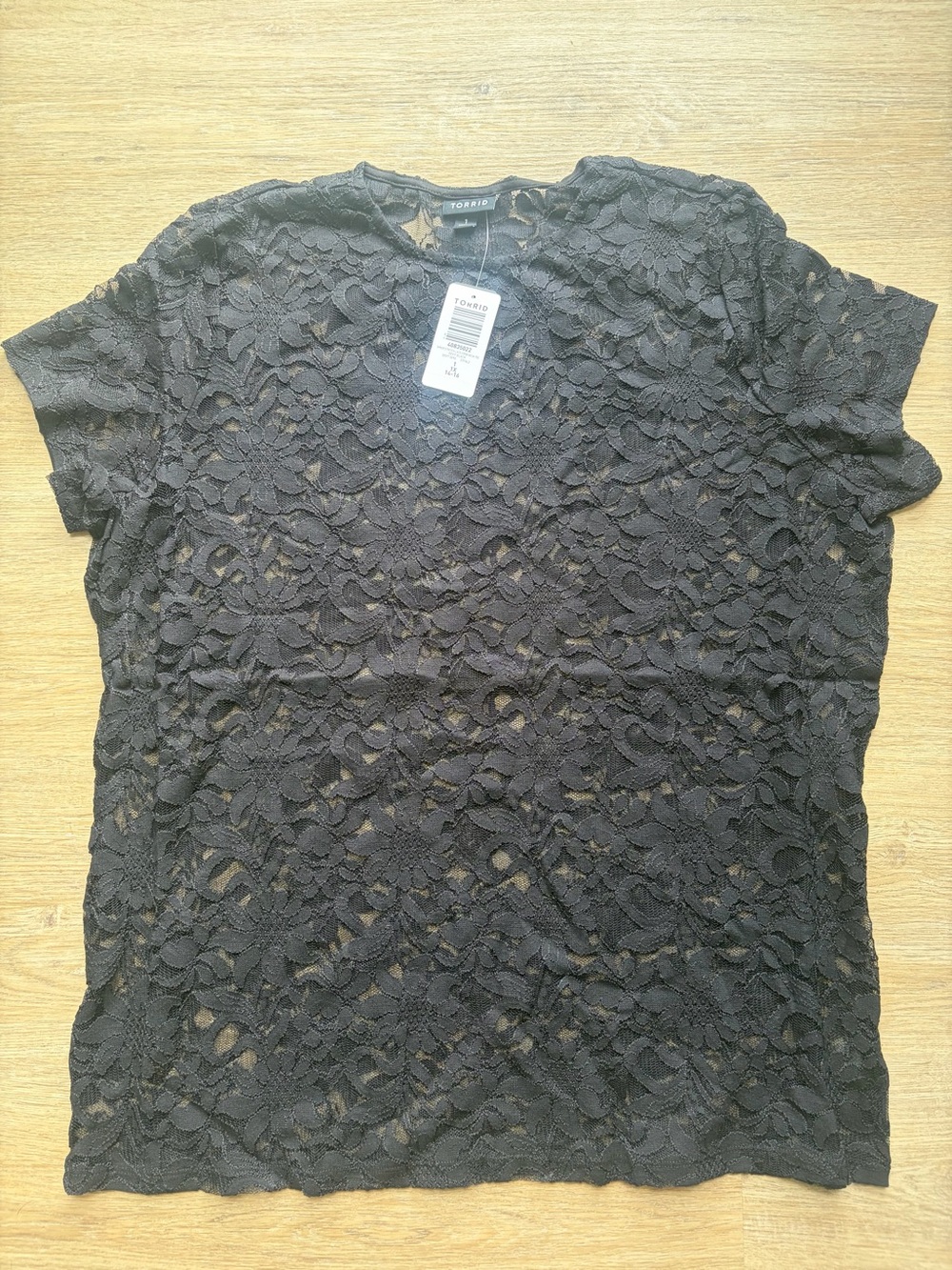 NWT Torrid Sheer Stretch Lace Crew Neck Tee | Deep Black | 1X (14-16) - Picture 2 of 7